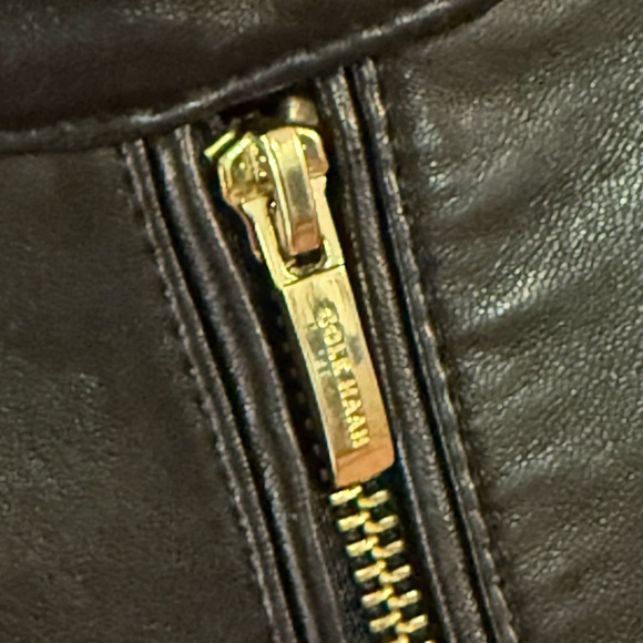 Cole Haan Women's Black Leather Zip Jacket with Snap Neck - Picture 7 of 8